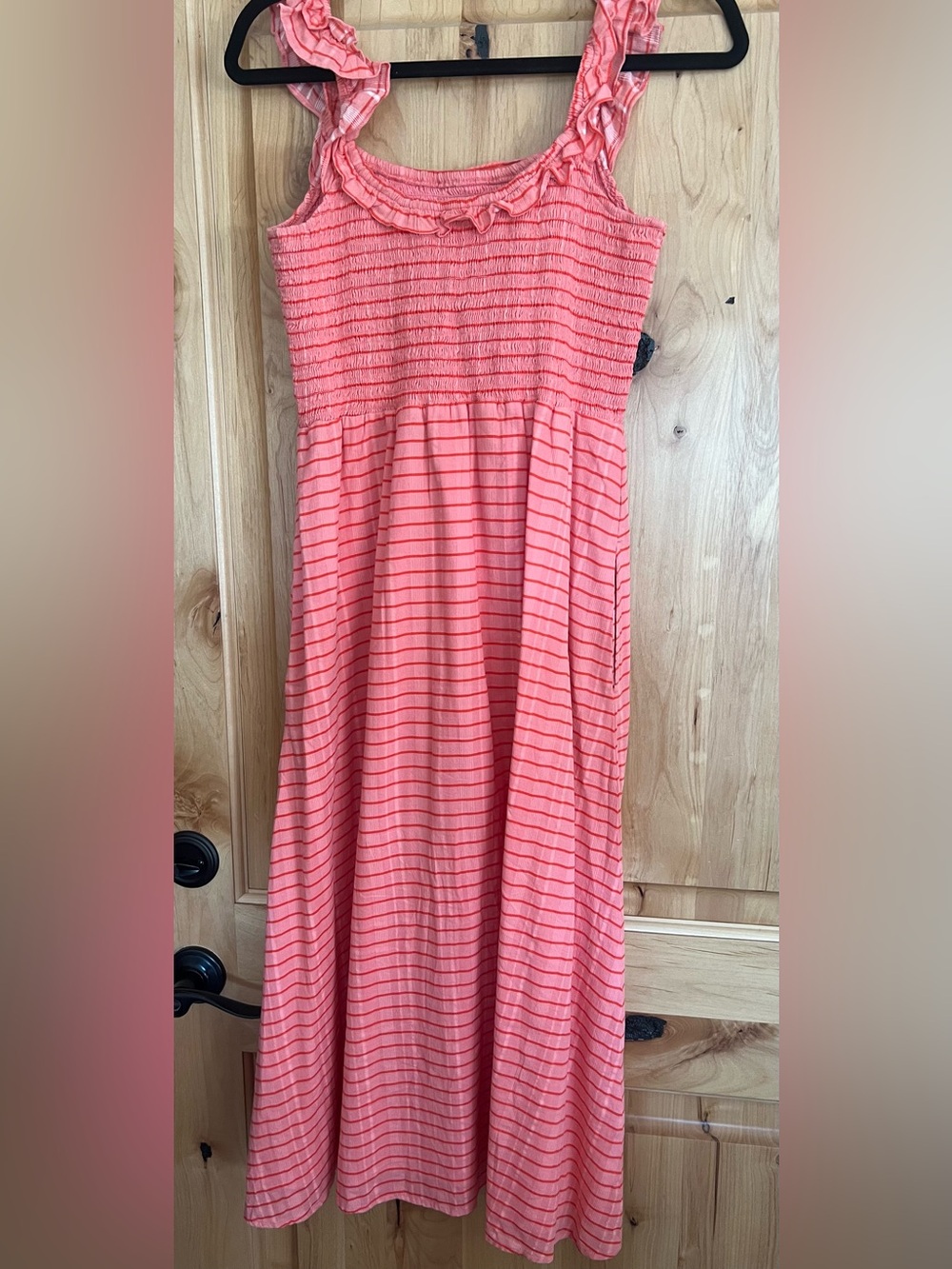 Carve Designs Indie Dress Coral Striped Smocked Midi Dress - Picture 4 of 7